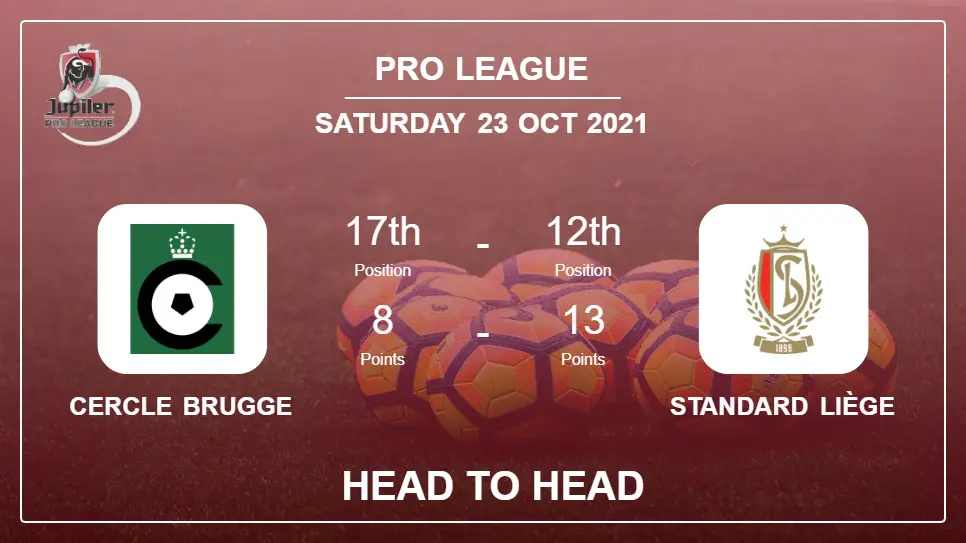 Cercle Brugge vs Standard Liège: Head to Head stats, Prediction, Statistics 23-10-2021 - Pro League