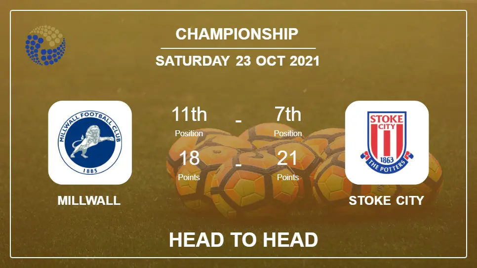 H2H stats Millwall vs Stoke City: Prediction, Odds 23-10-2021 - Championship