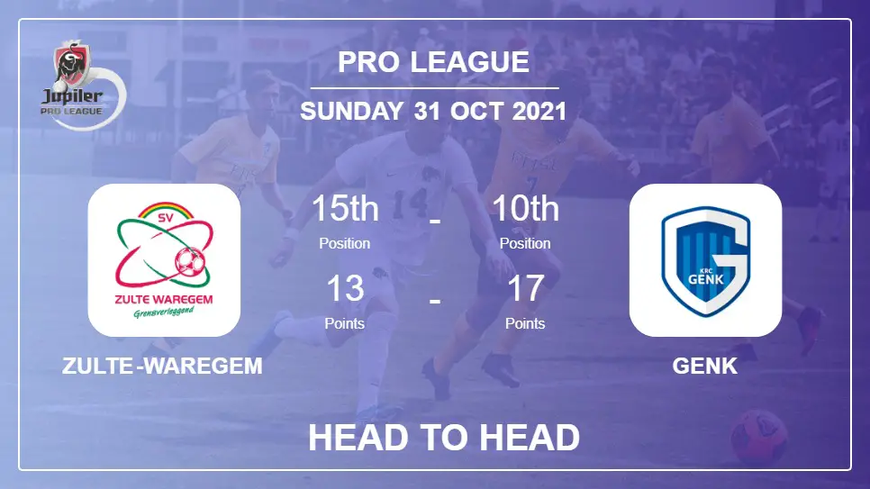 Head to Head Zulte-Waregem vs Genk | Prediction, Odds 31-10-2021 - Pro League