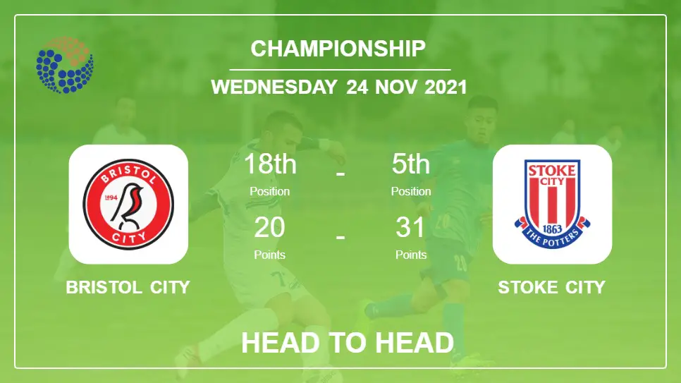 Bristol City vs Stoke City: Head to Head stats, Prediction, Statistics - 24-11-2021 - Championship