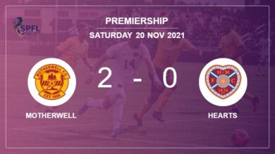 Premiership: Motherwell prevails over Hearts 2-0 on Saturday