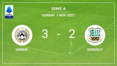 Serie A: l’Udinese batte il Sassuolo dopo aver recuperato dall’1-2
