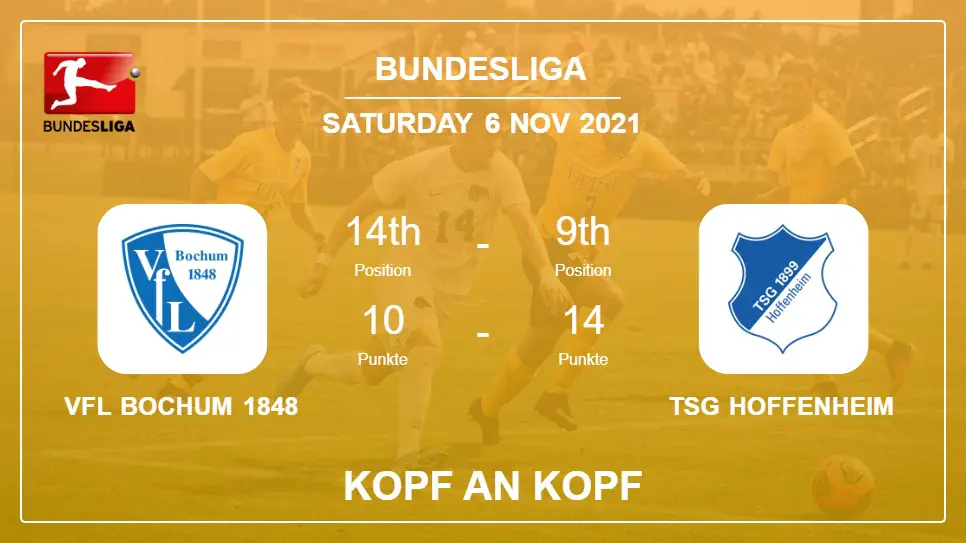 Kopf an Kopf VfL Bochum 1848 vs TSG Hoffenheim | Prediction, Odds - 06-11-2021 - Bundesliga
