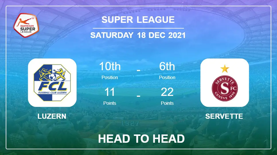 Head to Head stats Luzern vs Servette: Prediction, Odds - 18-12-2021 - Super League