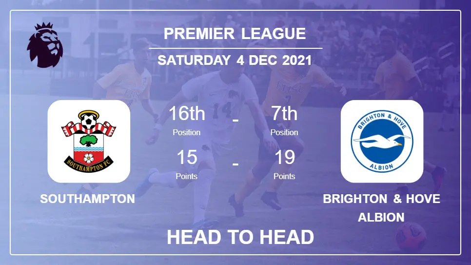 Southampton vs Brighton & Hove Albion: Head to Head stats, Prediction, Statistics - 04-12-2021 - Premier League