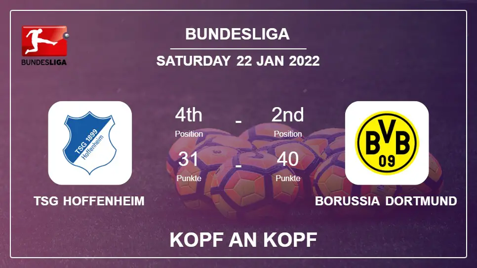 TSG Hoffenheim vs Borussia Dortmund: Kopf an Kopf, Prediction | Odds 22-01-2022 - Bundesliga