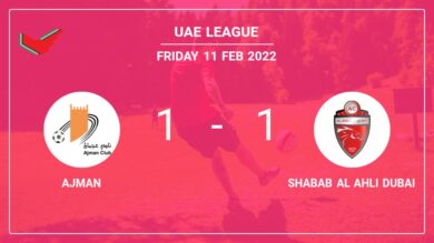 Ajman 1-1 Shabab Al Ahli Dubai: Draw on Friday