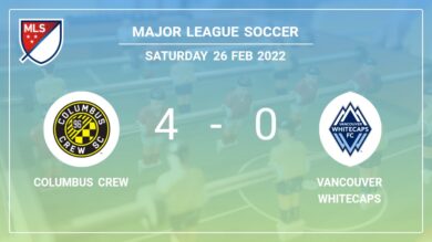 Major League Soccer: Columbus Crew obliterates Vancouver Whitecaps 4-0 playing a great match