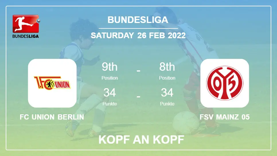 FC Union Berlin vs FSV Mainz 05: Kopf an Kopf stats, Prediction, Statistics - 26-02-2022 - Bundesliga