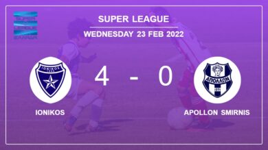 Super League: Ionikos obliterates Apollon Smirnis 4-0 with an outstanding performance