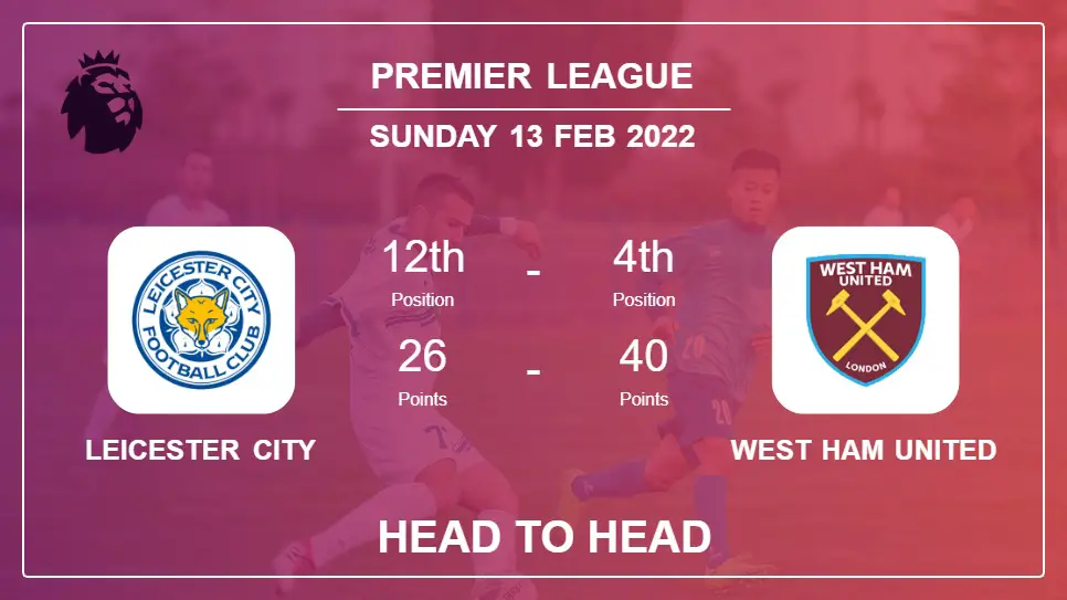 Leicester City vs West Ham United: Head to Head stats, Prediction, Statistics - 13-02-2022 - Premier League