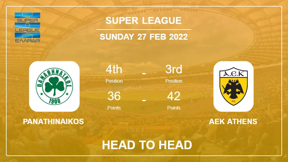 Panathinaikos vs AEK Athens: Head to Head stats, Prediction, Statistics - 27-02-2022 - Super League
