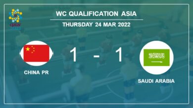 China PR 1-1 Saudi Arabia: Draw on Thursday