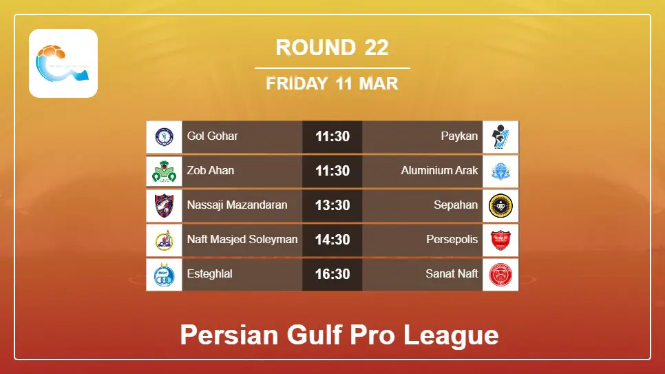 Iran Persian Gulf Pro League 2021-2022 Round-22 2022-03-11 matches