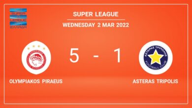 Super League: Olympiakos Piraeus liquidates Asteras Tripolis 5-1 after playing a great match