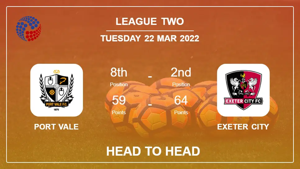 Head to Head Port Vale vs Exeter City | Prediction, Odds - 22-03-2022 - League Two