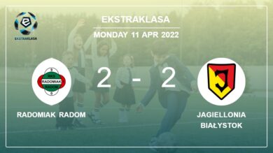 Ekstraklasa: Jagiellonia Białystok manages to draw 2-2 with Radomiak Radom after recovering a 0-2 deficit