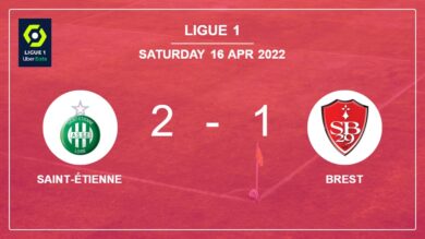 Saint-Étienne recovers a 0-1 deficit to prevail over Brest 2-1 with M. Camara scoring a double