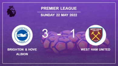 Premier League: Brighton & Hove Albion tops West Ham United 3-1 after recovering from a 0-1 deficit