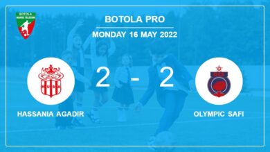 Botola Pro: Hassania Agadir manages to draw 2-2 with Olympic Safi after recovering a 0-2 deficit