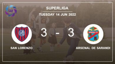 Superliga: San Lorenzo and Arsenal de Sarandi draw a crazy match 3-3 on Tuesday