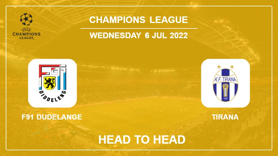 Head to Head stats F91 Dudelange vs Tirana: Prediction, Odds - 06-07-2022 - Champions League
