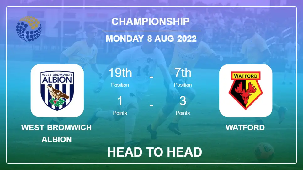 Head to Head stats West Bromwich Albion vs Watford: Prediction, Odds - 08-08-2022 - Championship