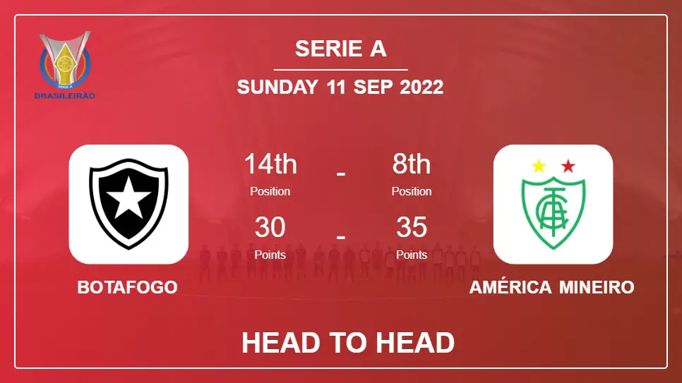 Head to Head stats Botafogo vs América Mineiro: Prediction, Odds - 11-09-2022 - Serie A