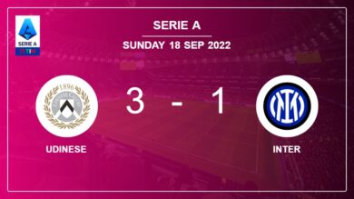Serie A: Udinese overcomes Inter 3-1 after recovering from a 0-1 deficit