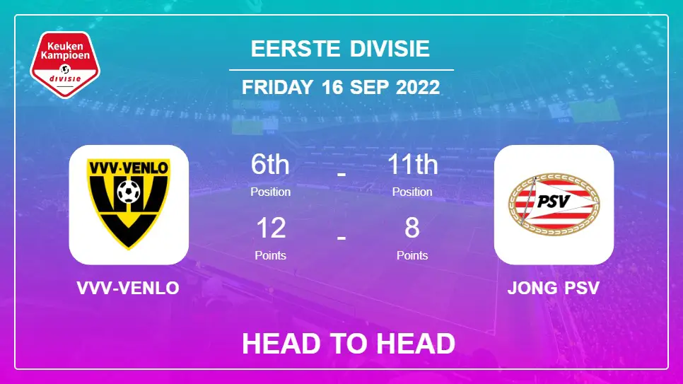 Head to Head stats VVV-Venlo vs Jong PSV: Prediction, Odds - 16-09-2022 - Eerste Divisie