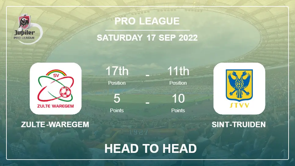 Head to Head stats Zulte-Waregem vs Sint-Truiden: Prediction, Odds - 17-09-2022 - Pro League