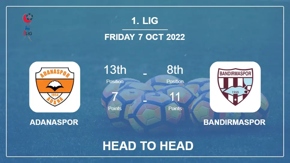Head to Head Adanaspor vs Bandırmaspor | Prediction, Odds - 07-10-2022 - 1. Lig