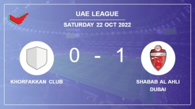 Shabab Al Ahli Dubai 1-0 Khorfakkan Club: prevails over 1-0 with a goal scored by M. Juma