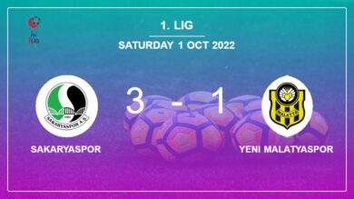 1. Lig: Sakaryaspor defeats Yeni Malatyaspor 3-1 after recovering from a 0-1 deficit