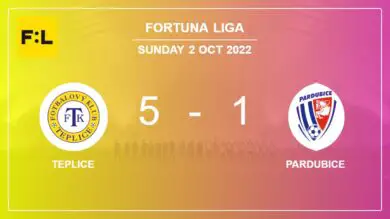 Fortuna Liga: Teplice demolishes Pardubice 5-1 with a superb performance