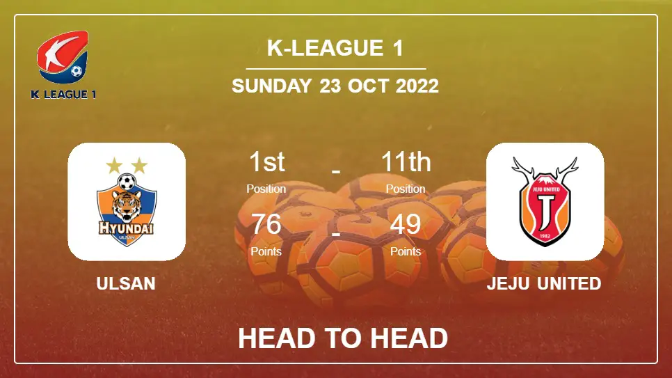 Ulsan vs Jeju United: Head to Head stats, Prediction, Statistics - 23-10-2022 - K-League 1