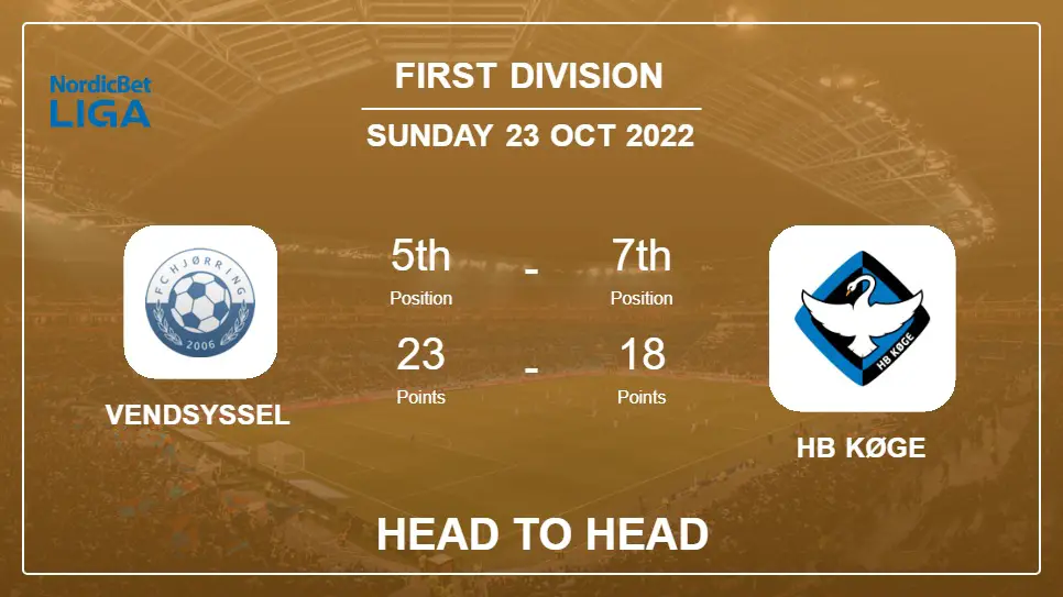 Head to Head stats Vendsyssel vs HB Køge: Prediction, Odds - 23-10-2022 - First Division