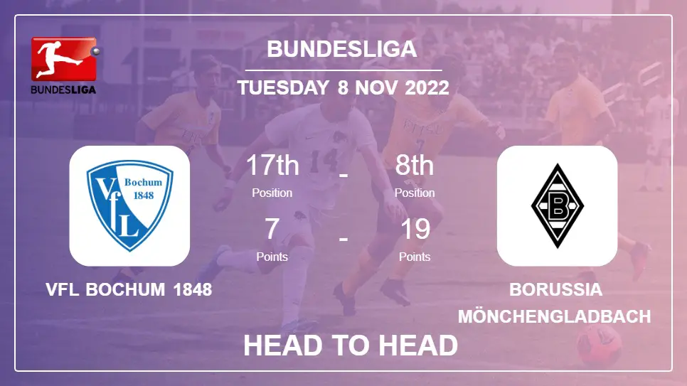 Head to Head stats VfL Bochum 1848 vs Borussia Mönchengladbach: Prediction, Odds - 08-11-2022 - Bundesliga