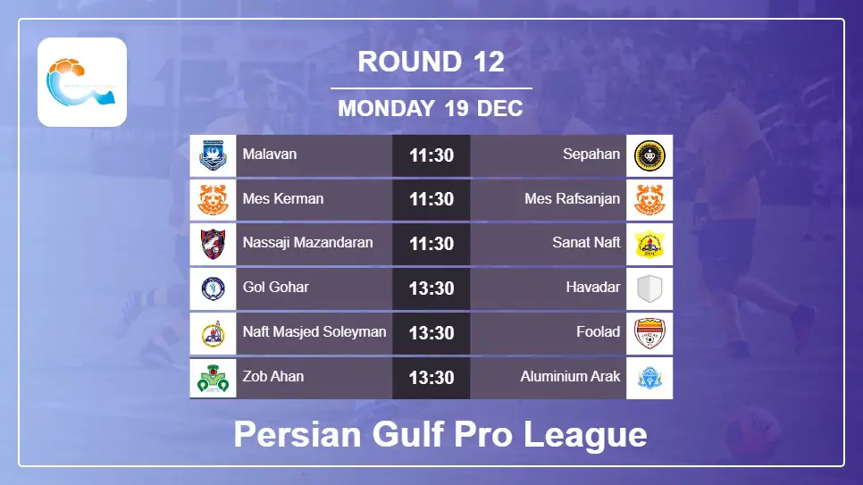 Iran Persian Gulf Pro League 2022-2023 Round-12 2022-12-19 matches