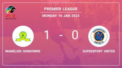 Mamelodi Sundowns 1-0 SuperSport United: beats 1-0 with a goal scored by N. Maema