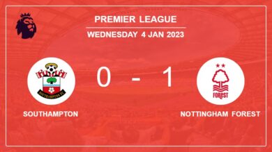 Nottingham Forest 1-0 Southampton: tops 1-0 with a goal scored by T. Awoniyi
