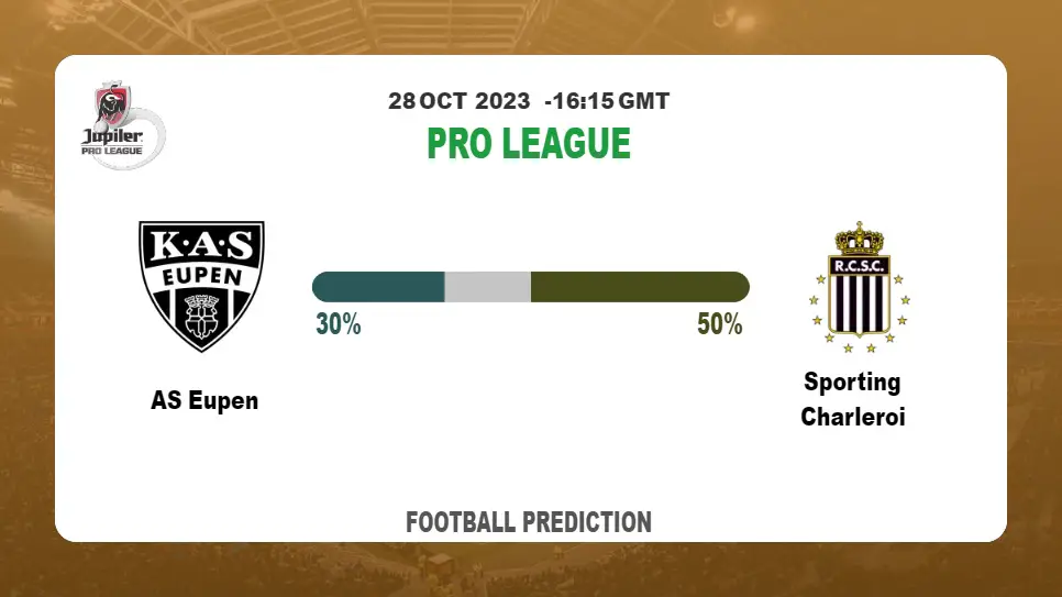 Over 2.5 Prediction: AS Eupen vs Sporting Charleroi Football Tips Today | 28th October 2023