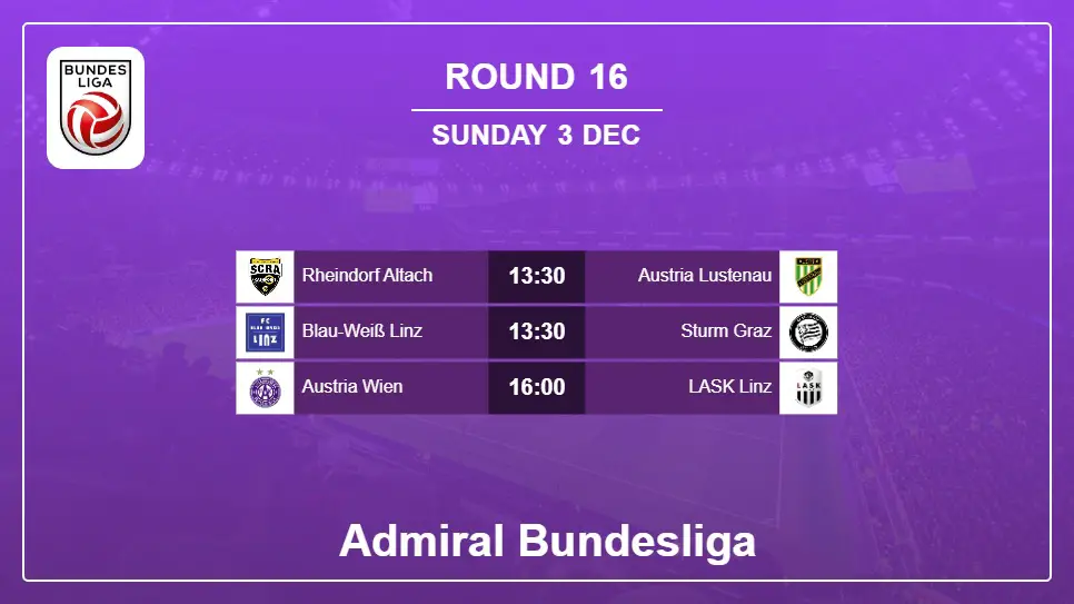Austria Admiral Bundesliga 2023-2024 Round-16 2023-12-03 matches