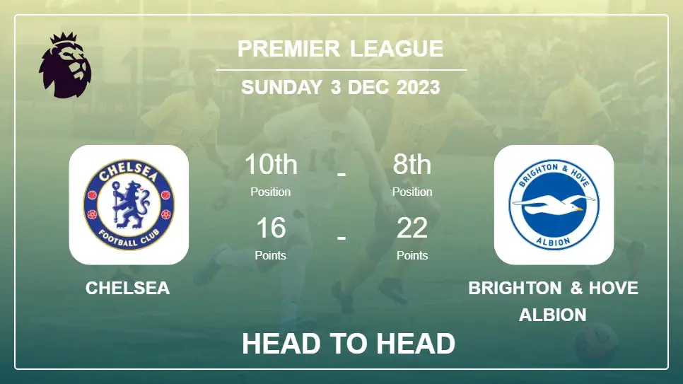 Head to Head stats Chelsea vs Brighton & Hove Albion: Prediction, Timeline, Prediction, Lineups - 3rd Dec 2023 - Premier League