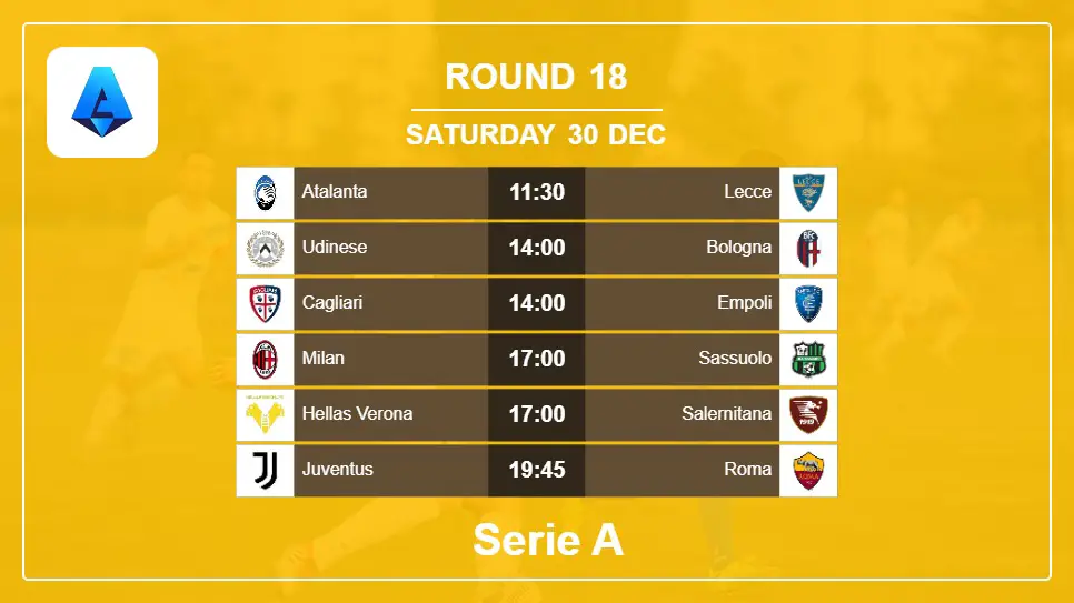 Italy Serie A 2023-2024 Round-18 2023-12-30 matches