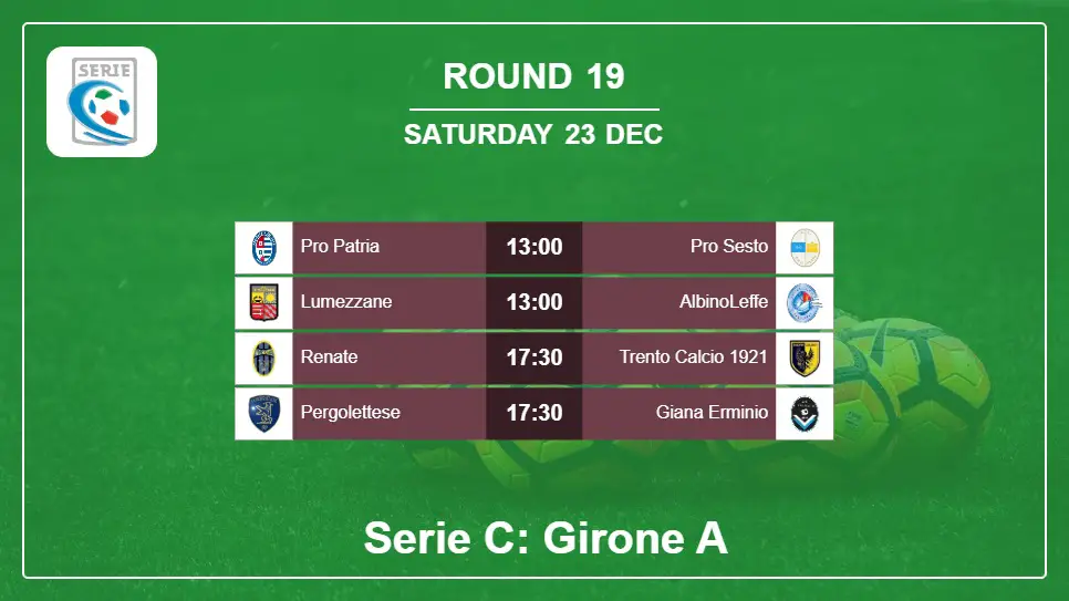 Round 19: Serie C: Girone A H2H, Predictions 23rd December
