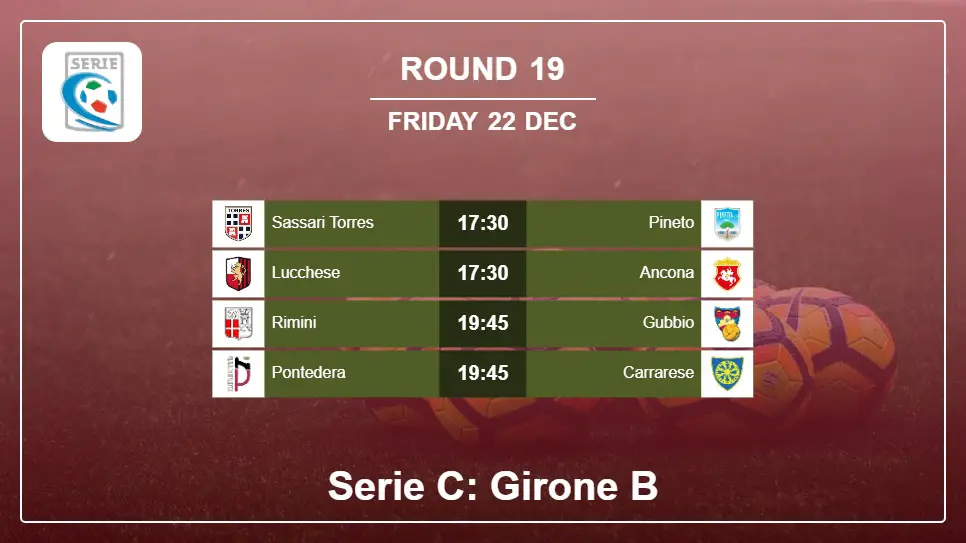 Round 19: Serie C: Girone B H2H, Predictions 22nd December