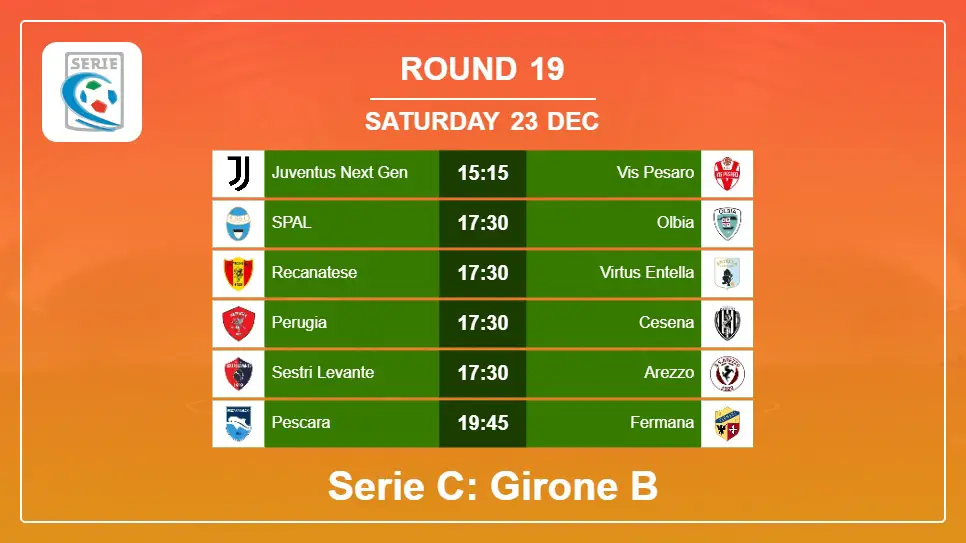Round 19: Serie C: Girone B H2H, Predictions 23rd December