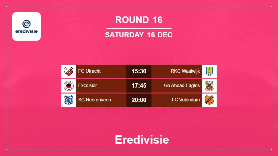 Netherlands Eredivisie 2023-2024 Round-16 2023-12-16 matches