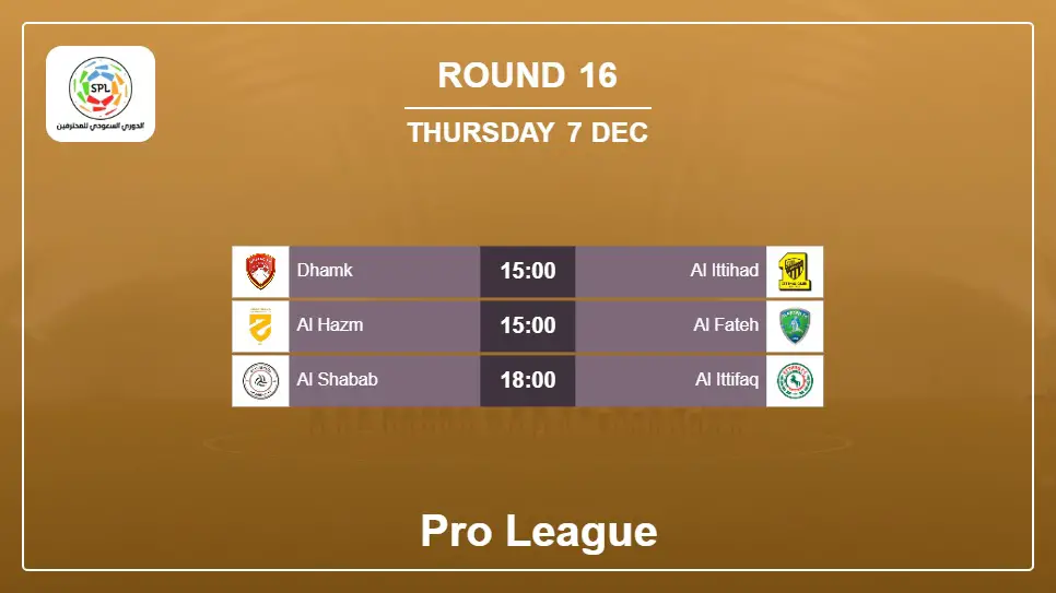 Saudi Arabia Pro League 2023-2024 Round-16 2023-12-07 matches